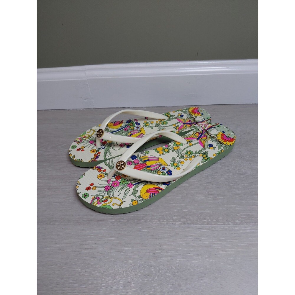 Tory Burch  Flat Flip Flops Size 8 Floral Sandals NEW